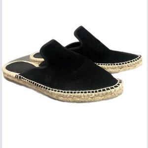 Saks Fifth Avenue Suede Mules Womens Sz 7 Pangie Black Leather Espadrille Shoes